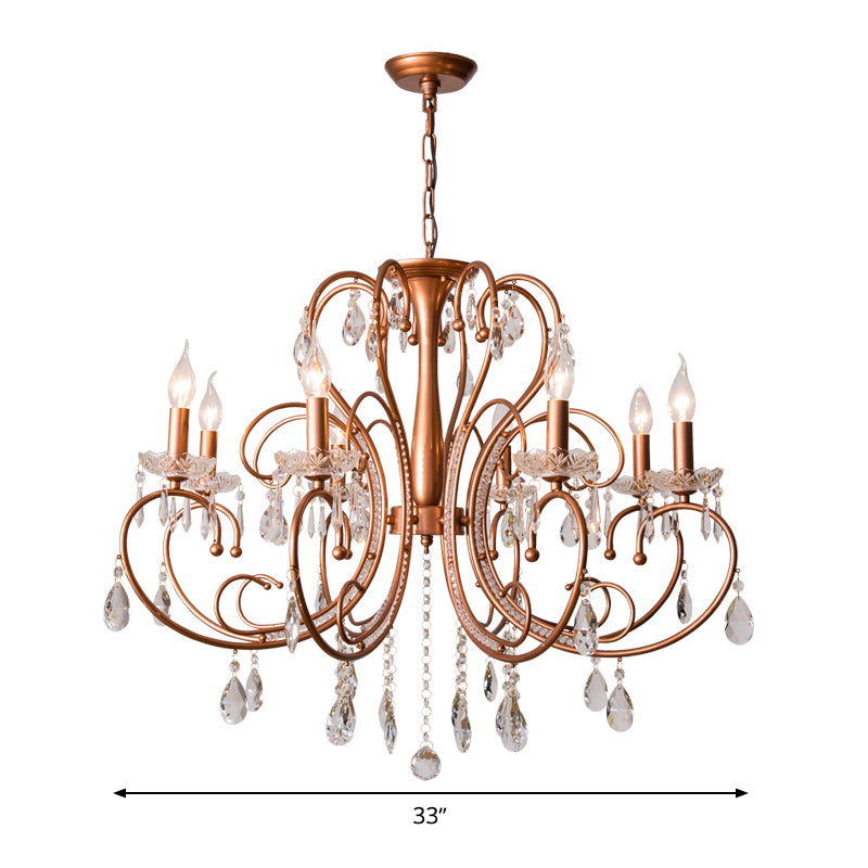 Brass 3/6/8 Lights Chandelier Lamp Countryside Crystal Curvy Suspension Pendant Light Clearhalo 'Ceiling Lights' 'Chandeliers' Lighting' options 328124