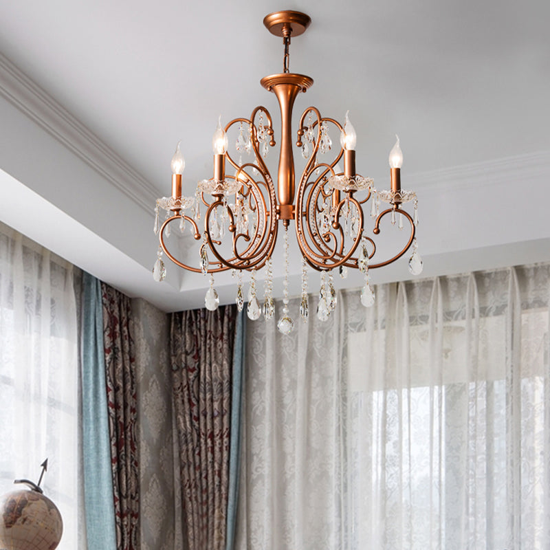Brass 3/6/8 Lights Chandelier Lamp Countryside Crystal Curvy Suspension Pendant Light Clearhalo 'Ceiling Lights' 'Chandeliers' Lighting' options 328125