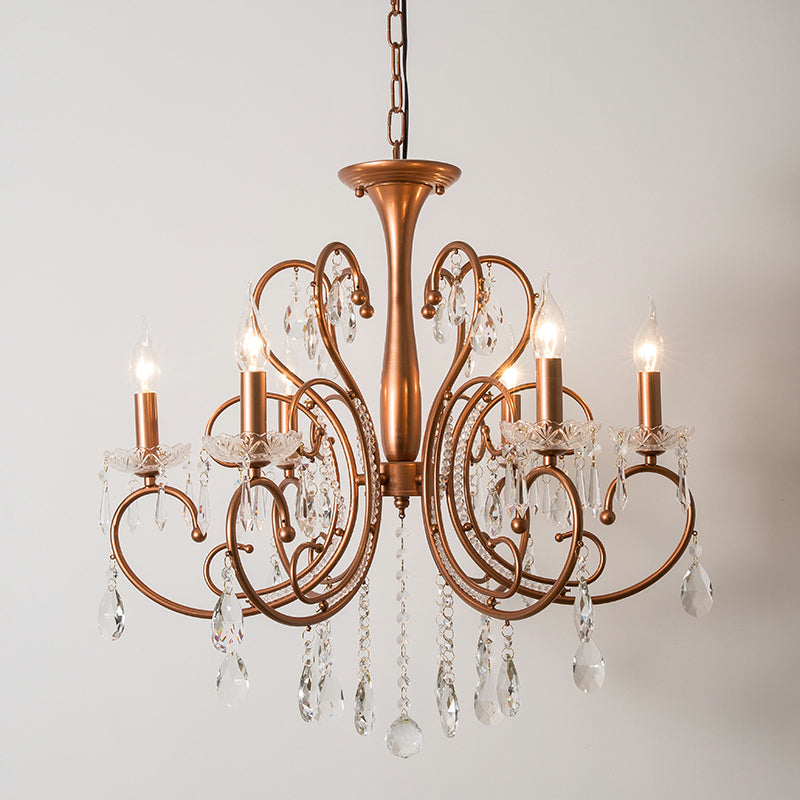 Brass 3/6/8 Lights Chandelier Lamp Countryside Crystal Curvy Suspension Pendant Light Clearhalo 'Ceiling Lights' 'Chandeliers' Lighting' options 328126