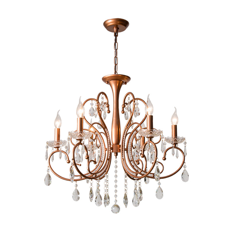 Brass 3/6/8 Lights Chandelier Lamp Countryside Crystal Curvy Suspension Pendant Light Clearhalo 'Ceiling Lights' 'Chandeliers' Lighting' options 328127