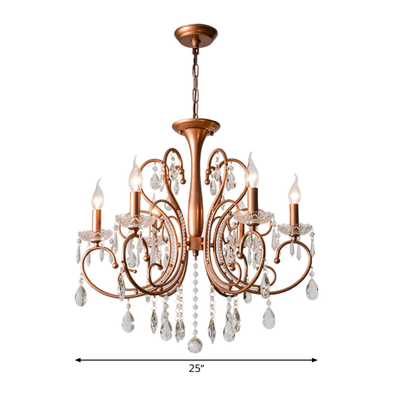 Brass 3/6/8 Lights Chandelier Lamp Countryside Crystal Curvy Suspension Pendant Light Clearhalo 'Ceiling Lights' 'Chandeliers' Lighting' options 328128
