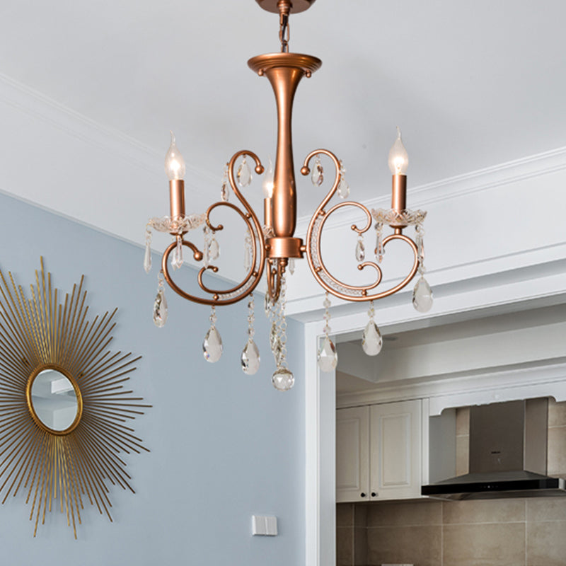 Brass 3/6/8 Lights Chandelier Lamp Countryside Crystal Curvy Suspension Pendant Light 3 Brass Clearhalo 'Ceiling Lights' 'Chandeliers' Lighting' options 328129_3df85436-6eb3-4e51-9972-da020024ecb9