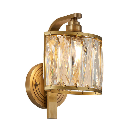 Traditionalism Square Wall Mount Lamp 1 Light Crystal Block Wall Sconce Lighting in Gold Clearhalo 'Wall Lamps & Sconces' 'Wall Lights' Lighting' 328161