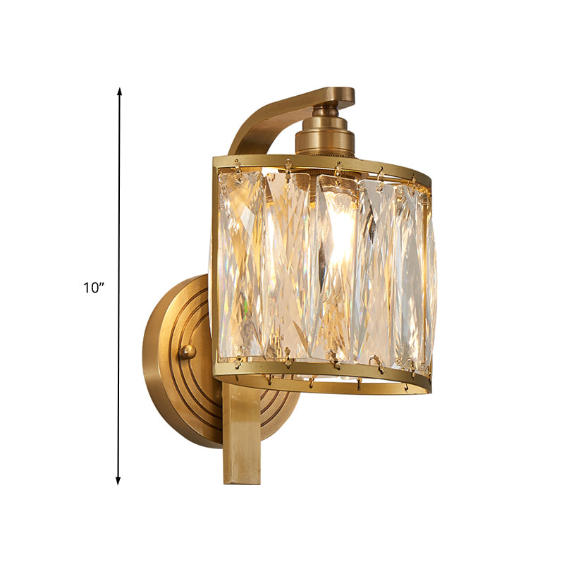 Traditionalism Square Wall Mount Lamp 1 Light Crystal Block Wall Sconce Lighting in Gold Clearhalo 'Wall Lamps & Sconces' 'Wall Lights' Lighting' 328162