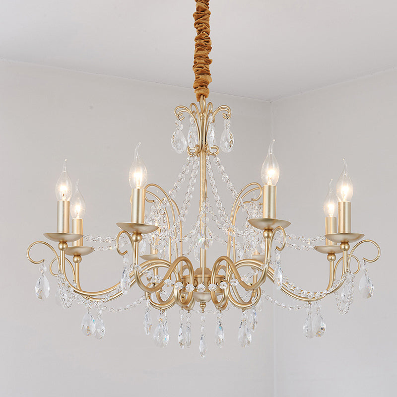 Gold Candle Chandelier Pendant Light Rustic Crystal 3/6/8 Lights Living Room Hanging Lamp Kit 8 Gold Clearhalo 'Ceiling Lights' 'Chandeliers' Lighting' options 328168_3c165332-9b3e-42f9-bb97-ca9c1674a3b4