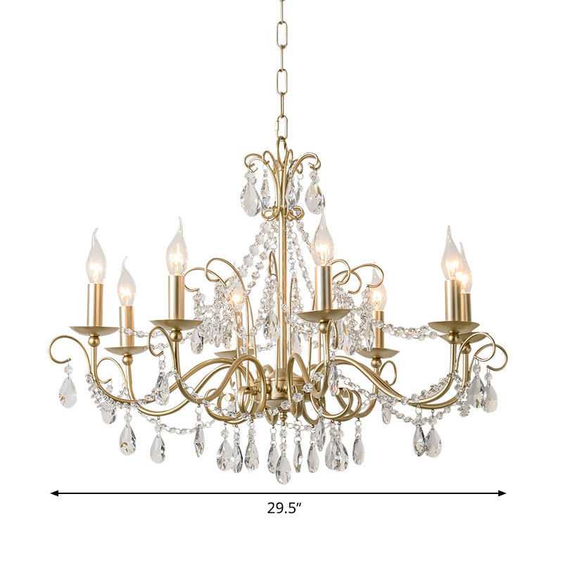 Gold Candle Chandelier Pendant Light Rustic Crystal 3/6/8 Lights Living Room Hanging Lamp Kit Clearhalo 'Ceiling Lights' 'Chandeliers' Lighting' options 328172