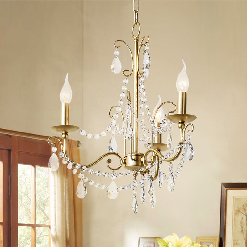 Gold Candle Chandelier Pendant Light Rustic Crystal 3/6/8 Lights Living Room Hanging Lamp Kit Clearhalo 'Ceiling Lights' 'Chandeliers' Lighting' options 328173