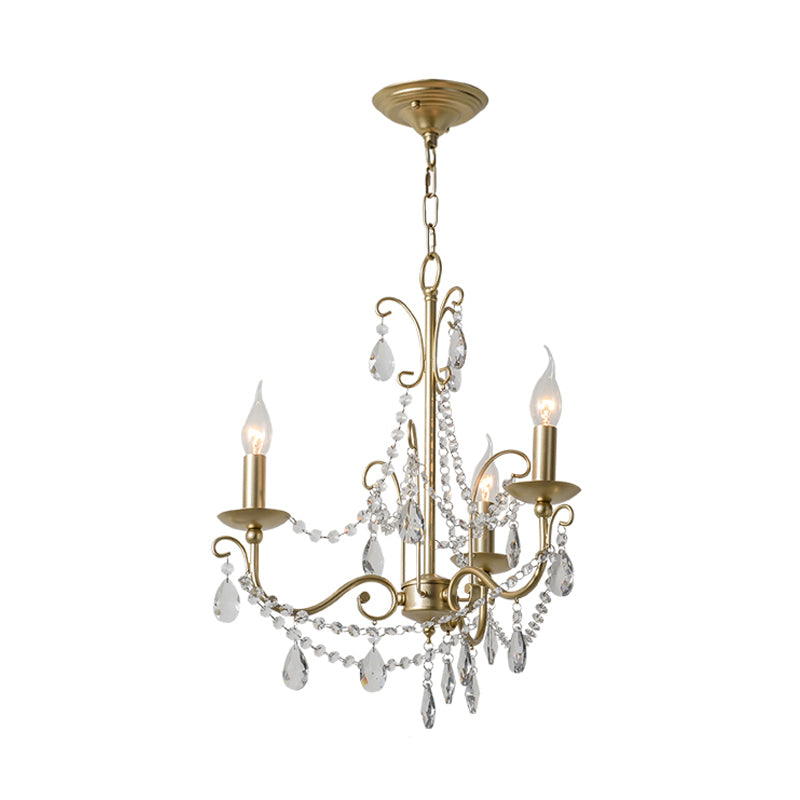 Gold Candle Chandelier Pendant Light Rustic Crystal 3/6/8 Lights Living Room Hanging Lamp Kit Clearhalo 'Ceiling Lights' 'Chandeliers' Lighting' options 328174