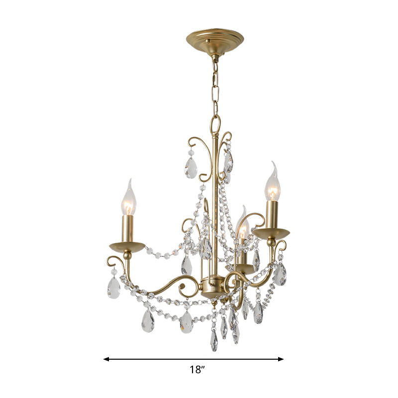 Gold Candle Chandelier Pendant Light Rustic Crystal 3/6/8 Lights Living Room Hanging Lamp Kit Clearhalo 'Ceiling Lights' 'Chandeliers' Lighting' options 328175