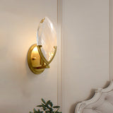 1 Head Crystal Block Wall Sconce Traditionalist Gold Oval Living Room Wall Mounted Light Clearhalo 'Wall Lamps & Sconces' 'Wall Lights' Lighting' 328189