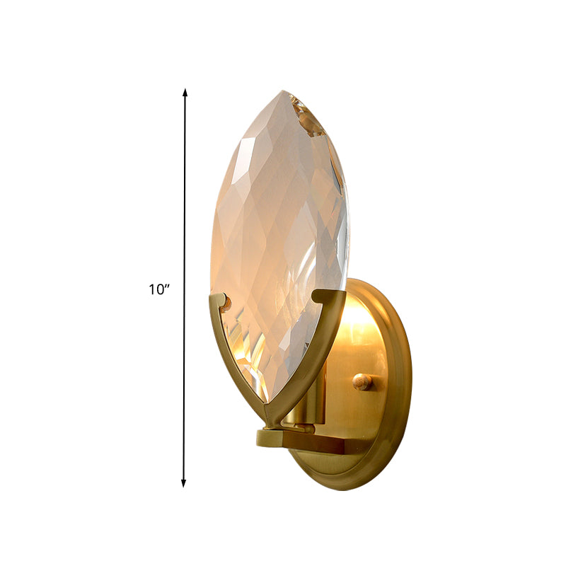 1 Head Crystal Block Wall Sconce Traditionalist Gold Oval Living Room Wall Mounted Light Clearhalo 'Wall Lamps & Sconces' 'Wall Lights' Lighting' 328191