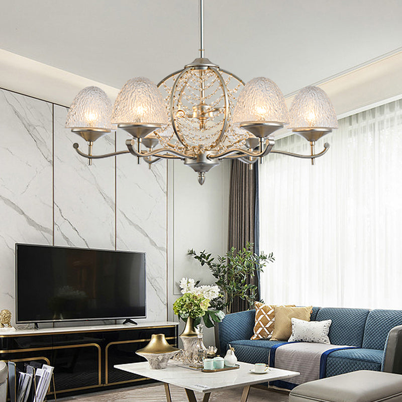 Crystal Tapered Hanging Chandelier Rural 8/10 Lights Living Room Pendant Light Kit in Silver Clearhalo 'Ceiling Lights' 'Chandeliers' Lighting' options 328201