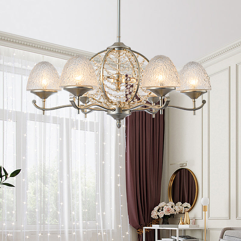 Crystal Tapered Hanging Chandelier Rural 8/10 Lights Living Room Pendant Light Kit in Silver Clearhalo 'Ceiling Lights' 'Chandeliers' Lighting' options 328202