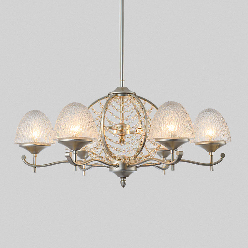 Crystal Tapered Hanging Chandelier Rural 8/10 Lights Living Room Pendant Light Kit in Silver Clearhalo 'Ceiling Lights' 'Chandeliers' Lighting' options 328203