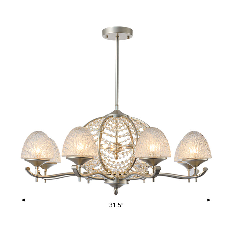 Crystal Tapered Hanging Chandelier Rural 8/10 Lights Living Room Pendant Light Kit in Silver Clearhalo 'Ceiling Lights' 'Chandeliers' Lighting' options 328207