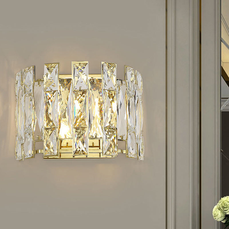 Clear Crystal Half Cylinder Sconce Traditional 2 Heads Bedroom LED Wall Lighting Fixture, 7.5"/10" W Clearhalo 'Wall Lamps & Sconces' 'Wall Lights' Lighting' 328210