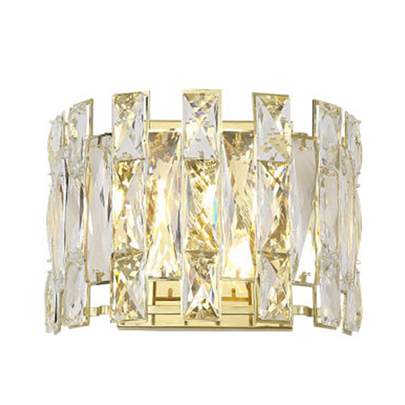 Clear Crystal Half Cylinder Sconce Traditional 2 Heads Bedroom LED Wall Lighting Fixture, 7.5"/10" W Clearhalo 'Wall Lamps & Sconces' 'Wall Lights' Lighting' 328211