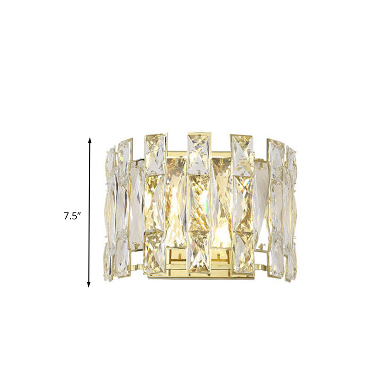 Clear Crystal Half Cylinder Sconce Traditional 2 Heads Bedroom LED Wall Lighting Fixture, 7.5"/10" W Clearhalo 'Wall Lamps & Sconces' 'Wall Lights' Lighting' 328212