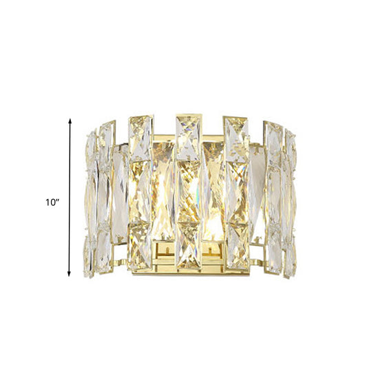 Clear Crystal Half Cylinder Sconce Traditional 2 Heads Bedroom LED Wall Lighting Fixture, 7.5"/10" W Clearhalo 'Wall Lamps & Sconces' 'Wall Lights' Lighting' 328213