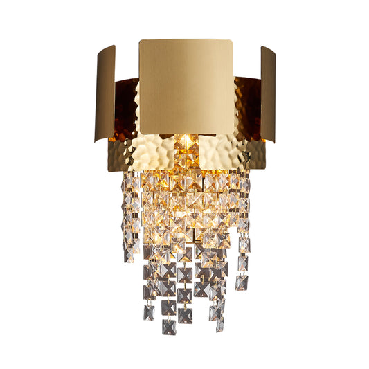 Crystal Gold Wall Lighting Cascading 2 Bulbs LED Traditional Wall Sconce Light for Bedroom Clearhalo 'Wall Lamps & Sconces' 'Wall Lights' Lighting' 328236