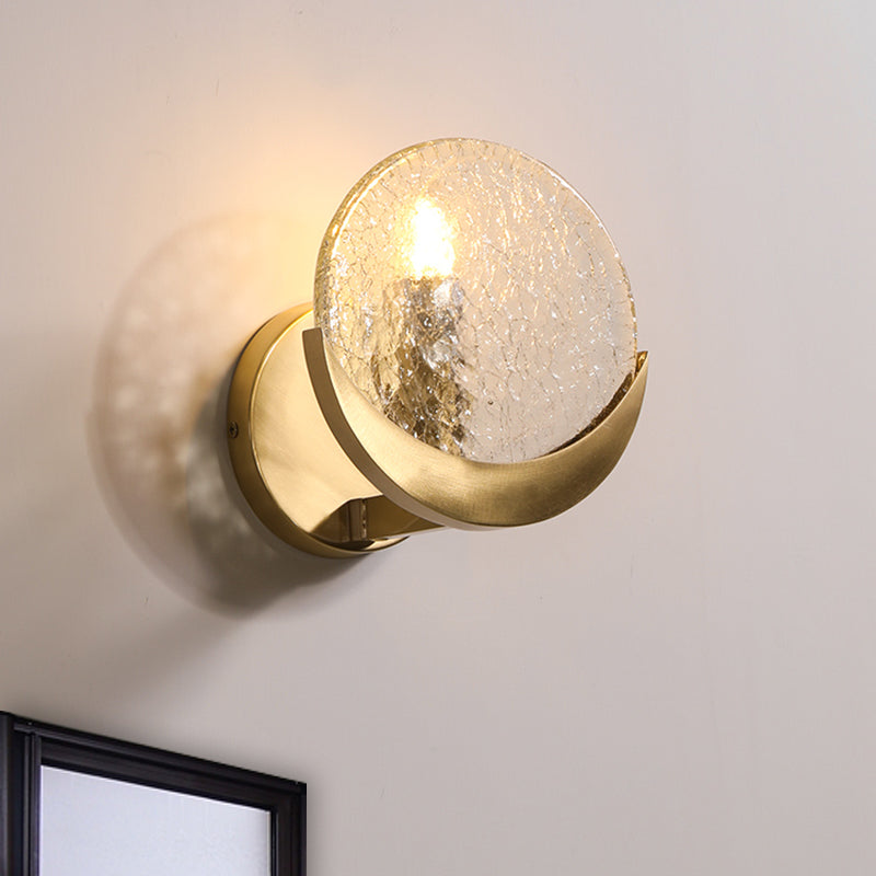 Minimalism Ring Wall Mount Lamp 1 Head Crackle Glass Wall Sconce Light in Gold for Bedroom Clearhalo 'Wall Lamps & Sconces' 'Wall Lights' Lighting' 328244