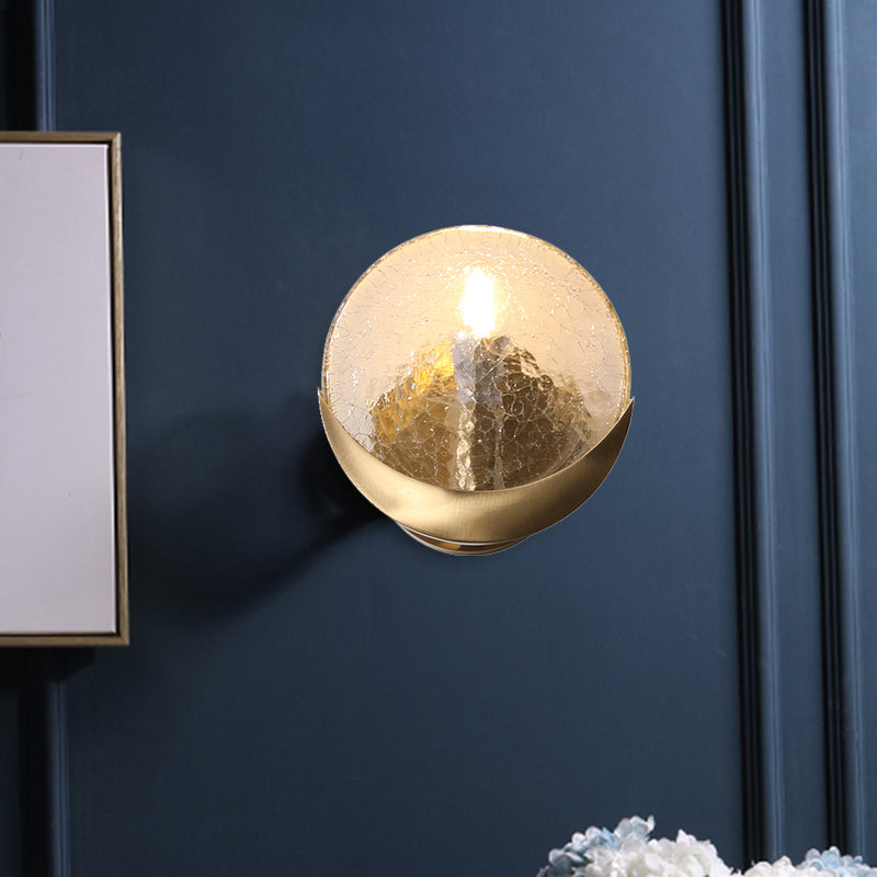 Minimalism Ring Wall Mount Lamp 1 Head Crackle Glass Wall Sconce Light in Gold for Bedroom Clearhalo 'Wall Lamps & Sconces' 'Wall Lights' Lighting' 328245