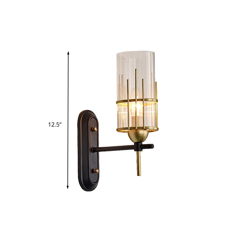 1 Bulb Wall Light Sconce Traditional Living Room Wall Lighting Fixture with Cylinder Clear Glass Shade in Gold Clearhalo 'Wall Lamps & Sconces' 'Wall Lights' Lighting' 328252