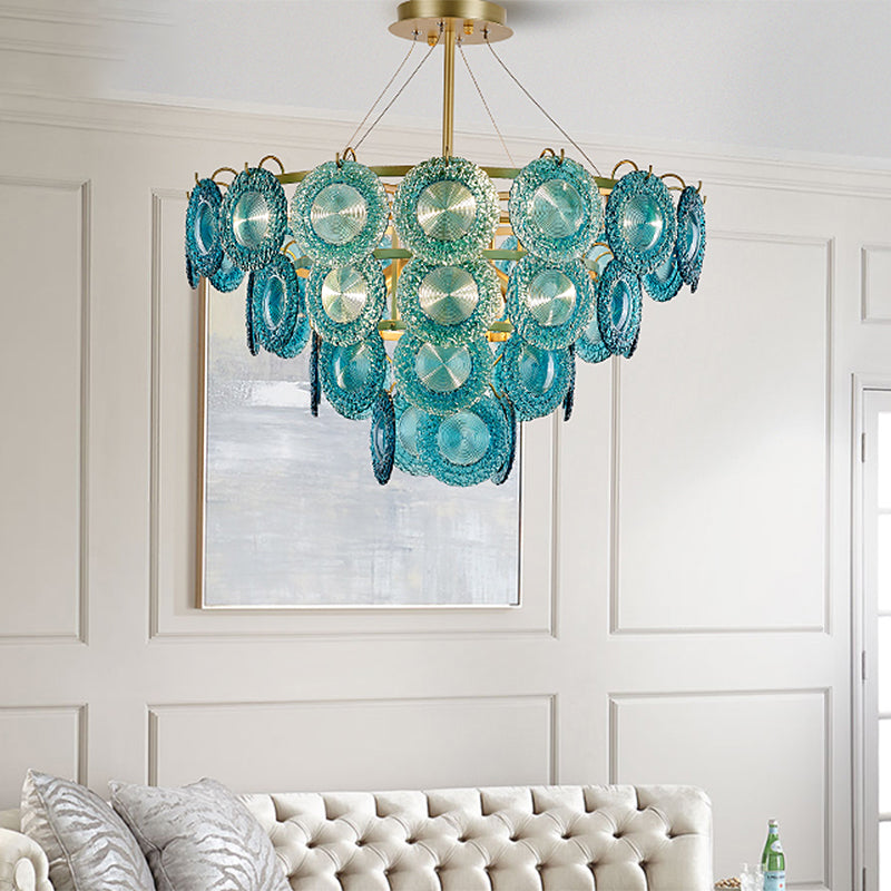 5/8 Lights Bedroom Chandelier Lighting Rustic Blue Pendant Lamp with Conical Crystal Shade 8 Blue Clearhalo 'Ceiling Lights' 'Chandeliers' Lighting' options 328256_07a51968-ea29-4431-b2b8-297955acd689