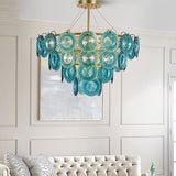 5/8 Lights Bedroom Chandelier Lighting Rustic Blue Pendant Lamp with Conical Crystal Shade Clearhalo 'Ceiling Lights' 'Chandeliers' Lighting' options 328256