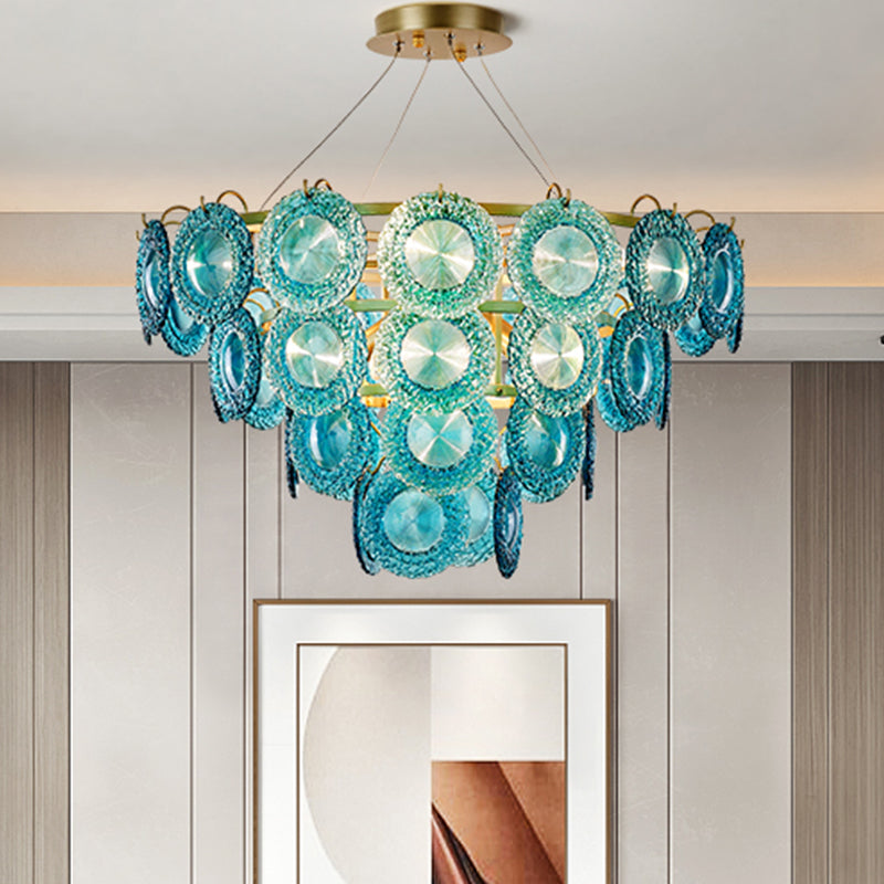 5/8 Lights Bedroom Chandelier Lighting Rustic Blue Pendant Lamp with Conical Crystal Shade Clearhalo 'Ceiling Lights' 'Chandeliers' Lighting' options 328257