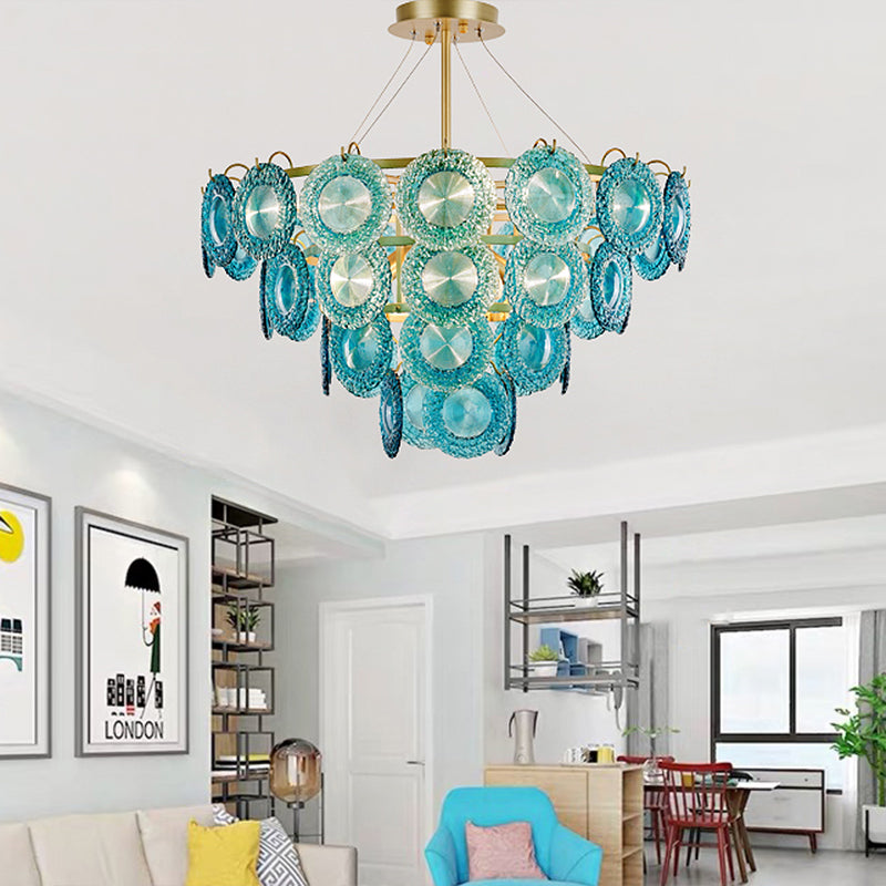 5/8 Lights Bedroom Chandelier Lighting Rustic Blue Pendant Lamp with Conical Crystal Shade Clearhalo 'Ceiling Lights' 'Chandeliers' Lighting' options 328258