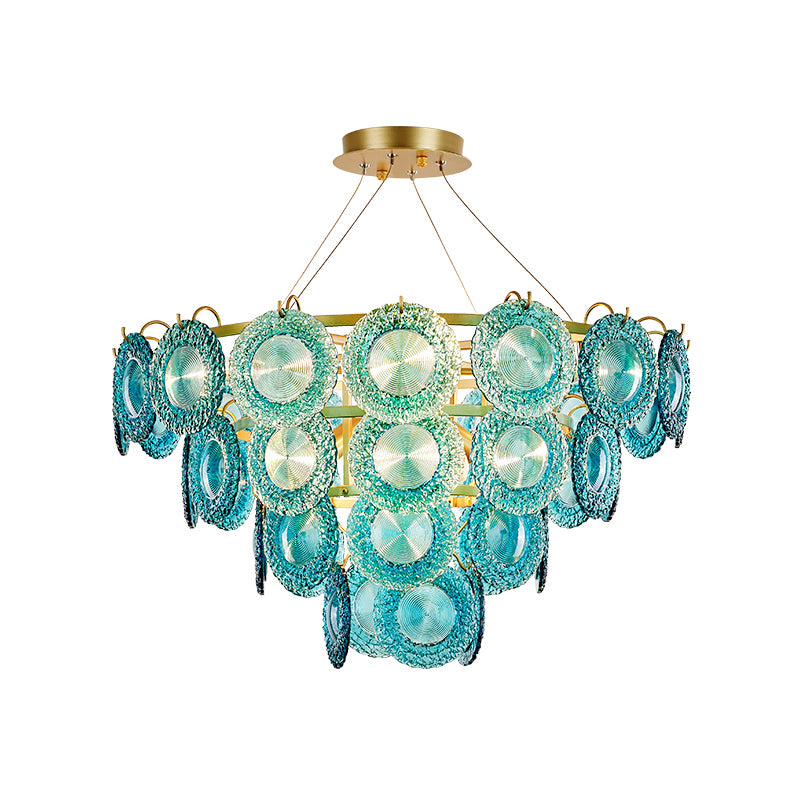 5/8 Lights Bedroom Chandelier Lighting Rustic Blue Pendant Lamp with Conical Crystal Shade Clearhalo 'Ceiling Lights' 'Chandeliers' Lighting' options 328259