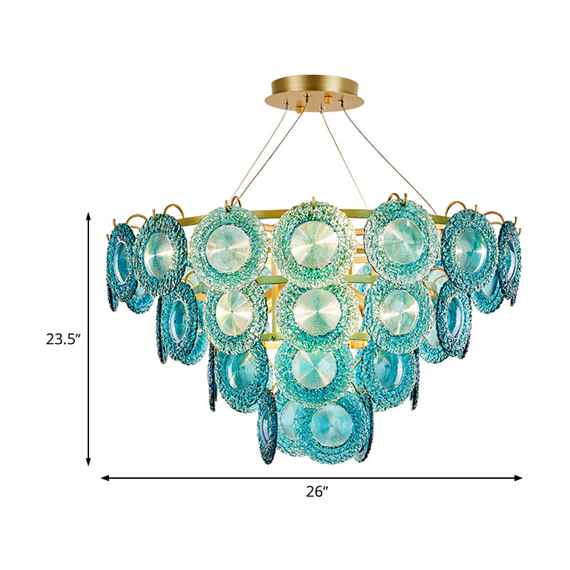 5/8 Lights Bedroom Chandelier Lighting Rustic Blue Pendant Lamp with Conical Crystal Shade Clearhalo 'Ceiling Lights' 'Chandeliers' Lighting' options 328260