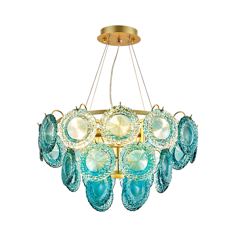 5/8 Lights Bedroom Chandelier Lighting Rustic Blue Pendant Lamp with Conical Crystal Shade Clearhalo 'Ceiling Lights' 'Chandeliers' Lighting' options 328262