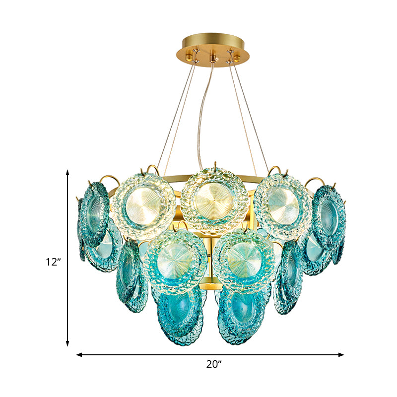 5/8 Lights Bedroom Chandelier Lighting Rustic Blue Pendant Lamp with Conical Crystal Shade Clearhalo 'Ceiling Lights' 'Chandeliers' Lighting' options 328263