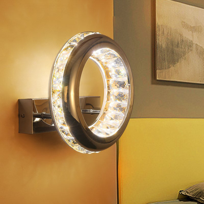 Minimalist LED Sconce Light Fixture Nickle Circle Wall Mount Lighting with Stainless Steel Shade in Warm/White Light Nickel Clearhalo 'Modern wall lights' 'Modern' 'Wall Lamps & Sconces' 'Wall Lights' Lighting' 328342