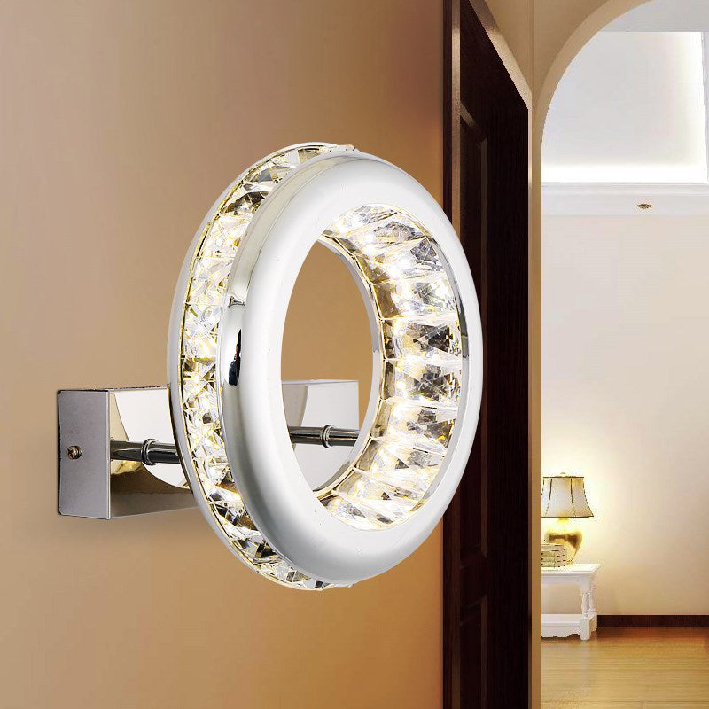 Minimalist LED Sconce Light Fixture Nickle Circle Wall Mount Lighting with Stainless Steel Shade in Warm/White Light Clearhalo 'Modern wall lights' 'Modern' 'Wall Lamps & Sconces' 'Wall Lights' Lighting' 328343