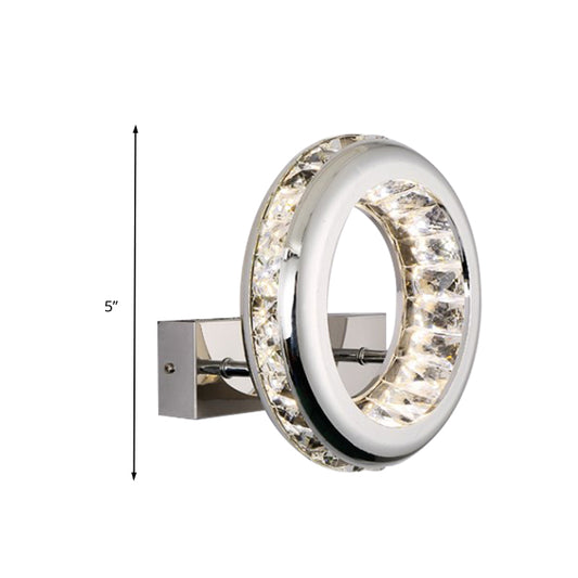 Minimalist LED Sconce Light Fixture Nickle Circle Wall Mount Lighting with Stainless Steel Shade in Warm/White Light Clearhalo 'Modern wall lights' 'Modern' 'Wall Lamps & Sconces' 'Wall Lights' Lighting' 328346