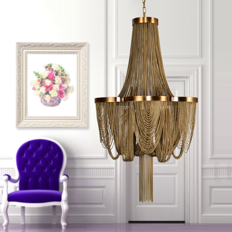 Metallic Chain Chandelier Lighting Fixture Rural 6 Lights Living Room Hanging Ceiling Light in Brown/Gold Clearhalo 'Ceiling Lights' 'Chandeliers' Lighting' options 328362