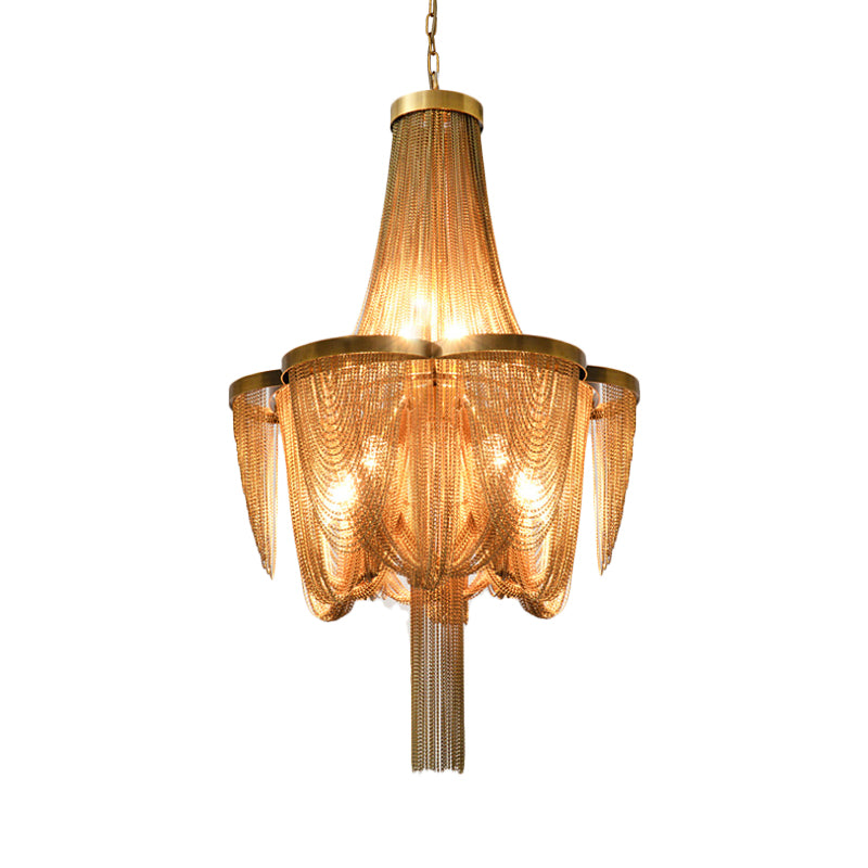 Metallic Chain Chandelier Lighting Fixture Rural 6 Lights Living Room Hanging Ceiling Light in Brown/Gold Clearhalo 'Ceiling Lights' 'Chandeliers' Lighting' options 328364