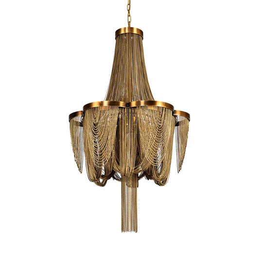 Metallic Chain Chandelier Lighting Fixture Rural 6 Lights Living Room Hanging Ceiling Light in Brown/Gold Clearhalo 'Ceiling Lights' 'Chandeliers' Lighting' options 328365