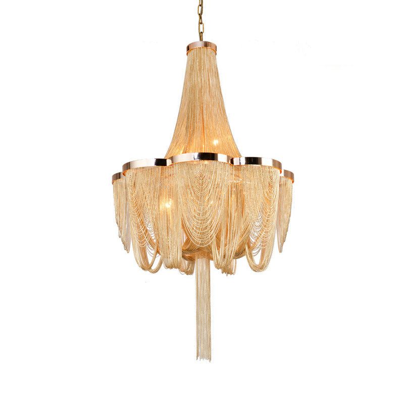 Metallic Chain Chandelier Lighting Fixture Rural 6 Lights Living Room Hanging Ceiling Light in Brown/Gold Clearhalo 'Ceiling Lights' 'Chandeliers' Lighting' options 328368