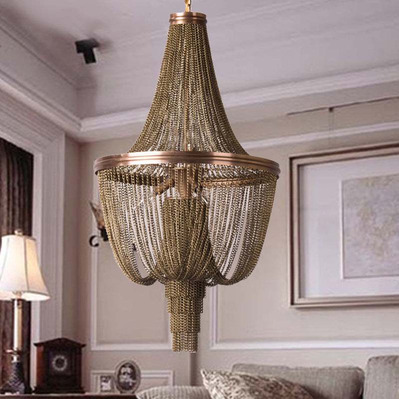 Lodge Chain Fringe Chandelier Lamp 6 Lights Metallic Pendant Light Kit in Brown for Living Room Clearhalo 'Ceiling Lights' 'Chandeliers' Lighting' options 328370