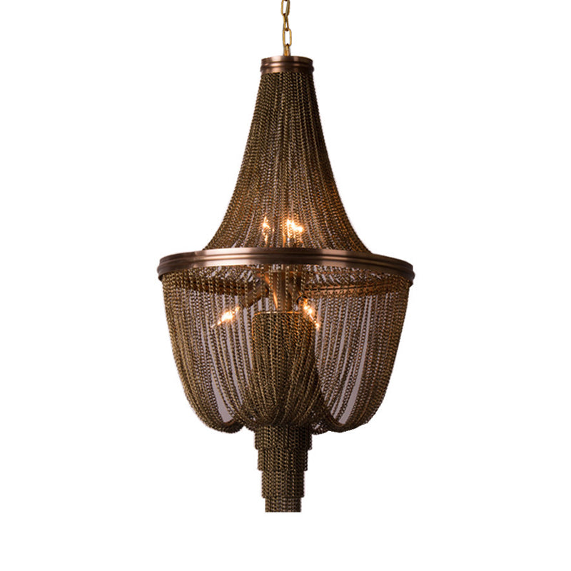 Lodge Chain Fringe Chandelier Lamp 6 Lights Metallic Pendant Light Kit in Brown for Living Room Clearhalo 'Ceiling Lights' 'Chandeliers' Lighting' options 328371