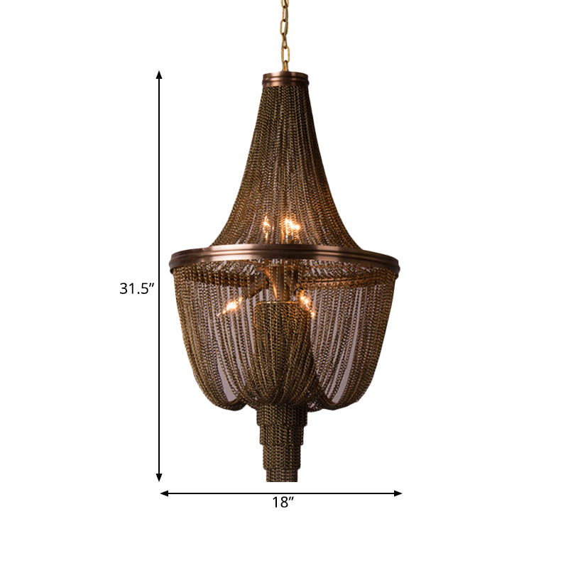 Lodge Chain Fringe Chandelier Lamp 6 Lights Metallic Pendant Light Kit in Brown for Living Room Clearhalo 'Ceiling Lights' 'Chandeliers' Lighting' options 328373