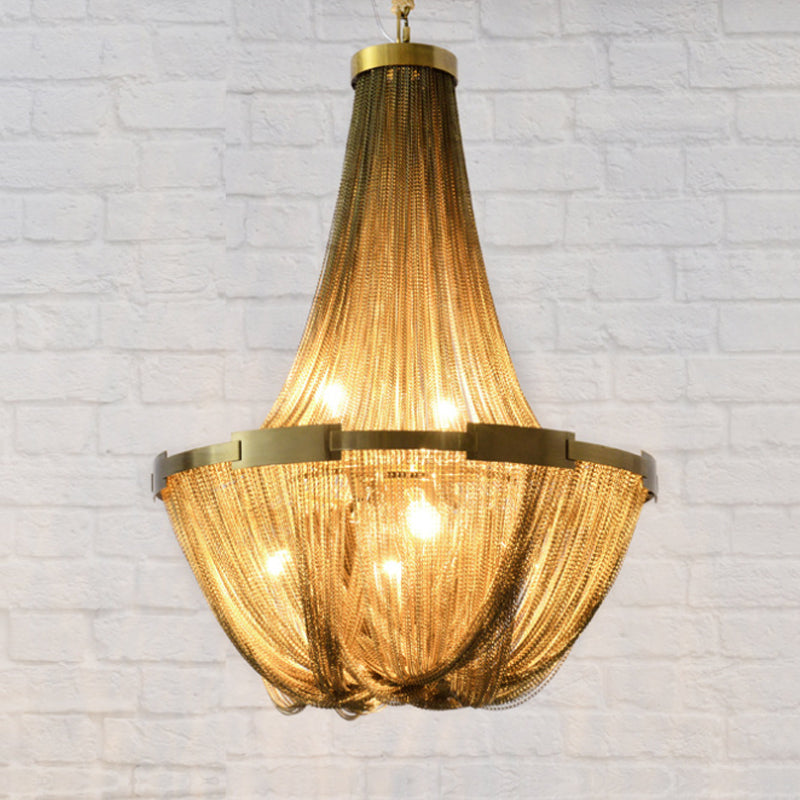 6 Lights Basket-Shaped Chandelier Lamp Rural Gold Metallic Pendant Light Kit for Living Room Clearhalo 'Ceiling Lights' 'Chandeliers' Lighting' options 328380