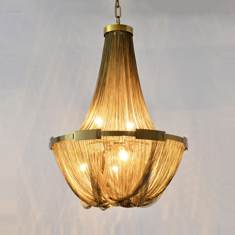 6 Lights Basket-Shaped Chandelier Lamp Rural Gold Metallic Pendant Light Kit for Living Room Clearhalo 'Ceiling Lights' 'Chandeliers' Lighting' options 328381