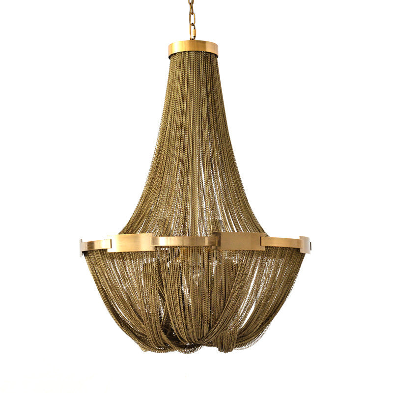 6 Lights Basket-Shaped Chandelier Lamp Rural Gold Metallic Pendant Light Kit for Living Room Clearhalo 'Ceiling Lights' 'Chandeliers' Lighting' options 328382