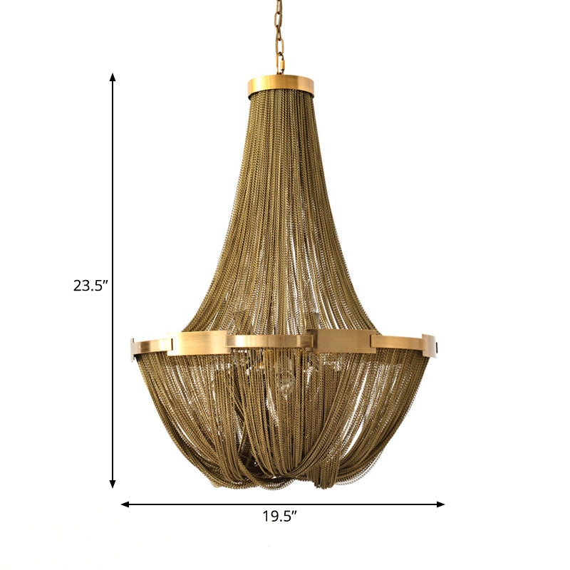 6 Lights Basket-Shaped Chandelier Lamp Rural Gold Metallic Pendant Light Kit for Living Room Clearhalo 'Ceiling Lights' 'Chandeliers' Lighting' options 328383