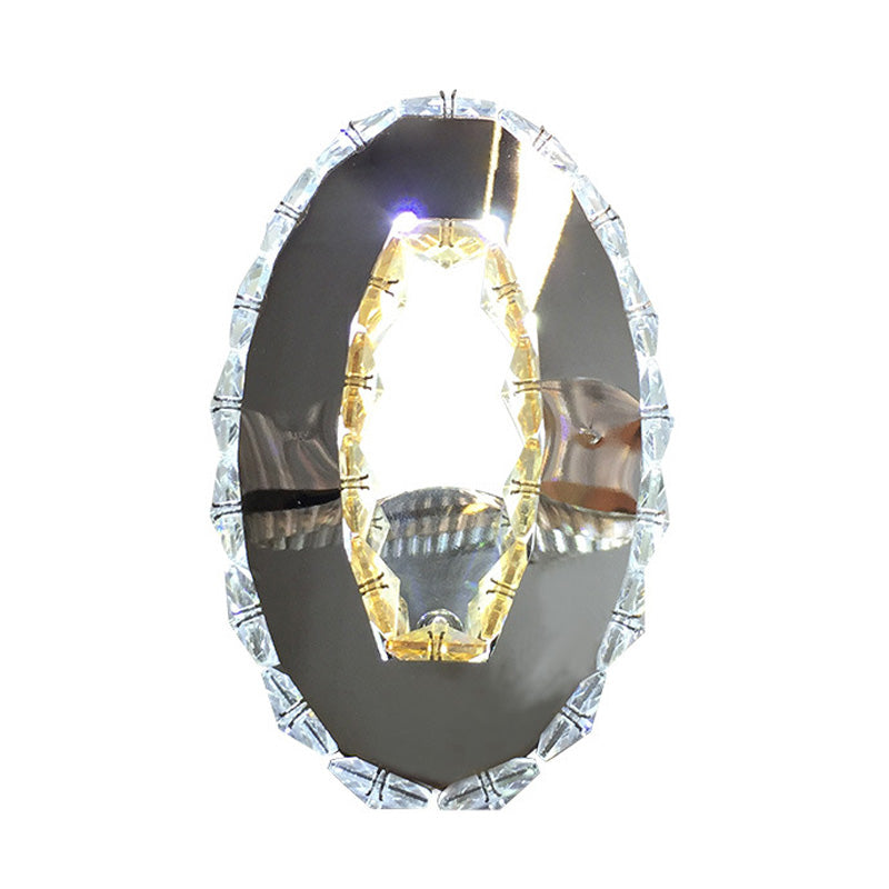 Crystal Prism Oval Wall Lighting Contemporary LED Chrome Wall Mount Light Fixture in Warm/White/2 Color Light Clearhalo 'Modern wall lights' 'Modern' 'Wall Lamps & Sconces' 'Wall Lights' Lighting' 328399